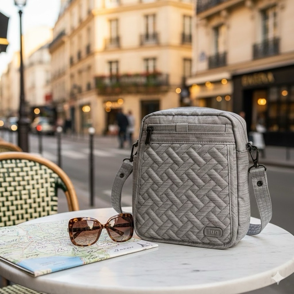 Lug Hopperโ Crossbody Bag - Brushed Grey Quilted Travel Purse - RFID